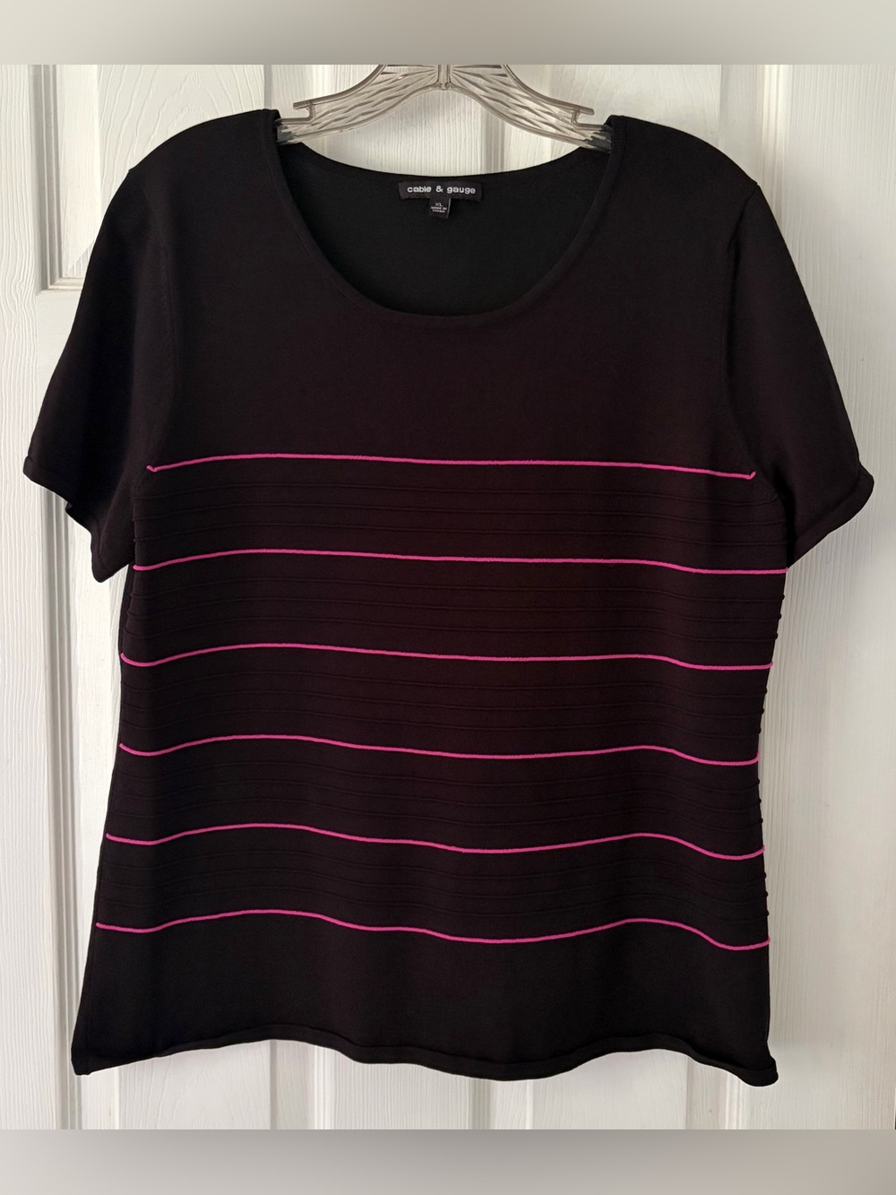 Cable & Gauge Black Short Sleeve Tee with Pink Stripes